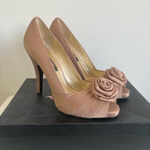 Elegant Peep-Toe Heels with Floral Accent